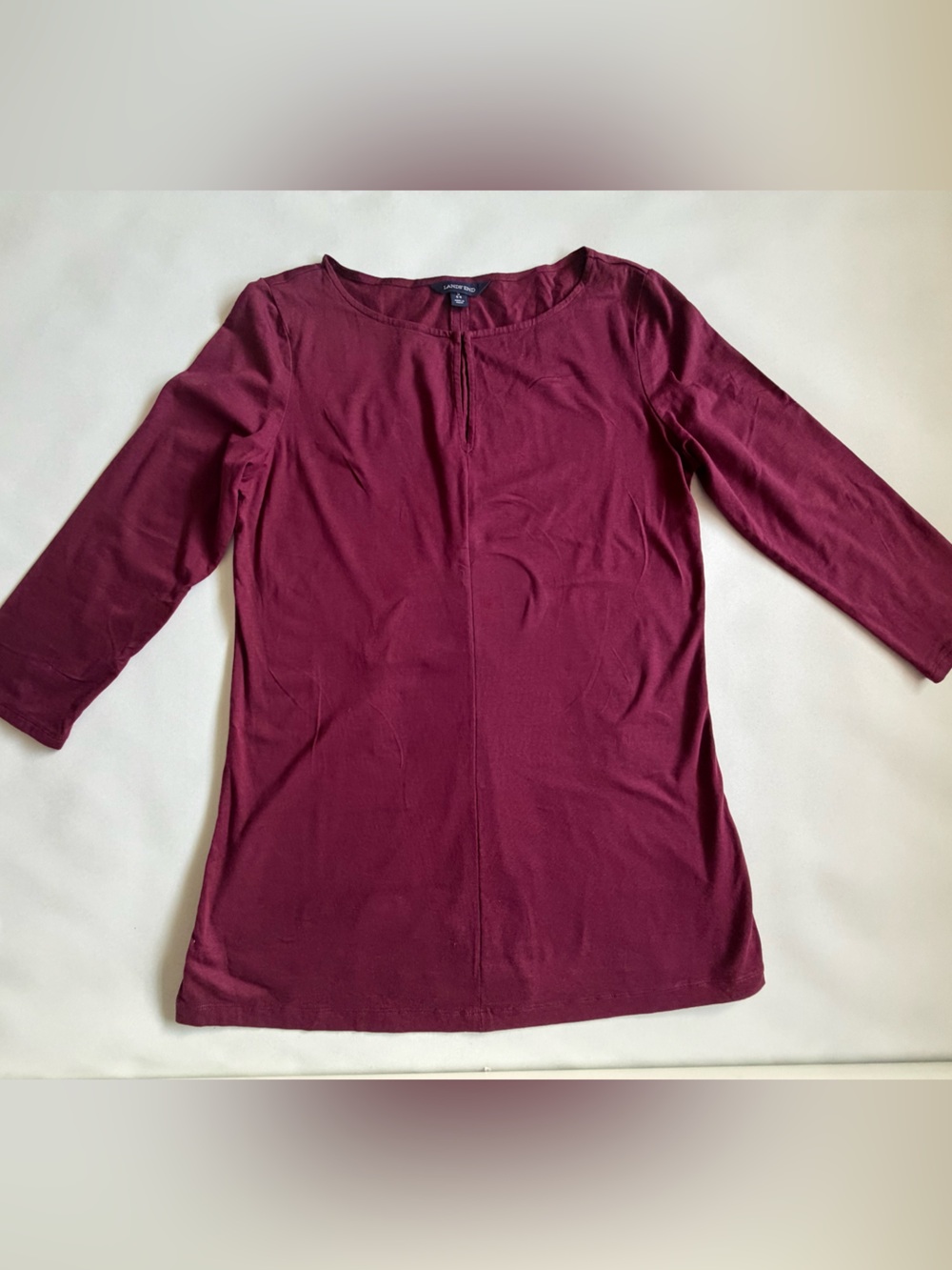 Lands End Burgundy Jersey Cotton 3/4 Sleeve Top Size S Minimalist Basic